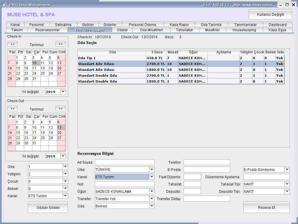 Otel Yeni Rezervasyon Ekranı