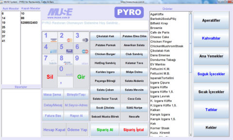 Pyro Pos Restoran Program Yazılım Kasa Ekran